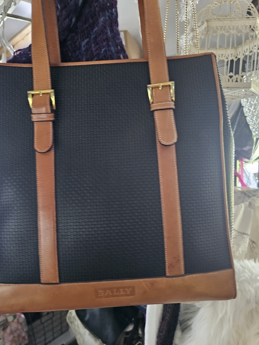 Bally Black Tote with Brown Leather Trim - Vintage Messenger Tote - Picture 2 of 16